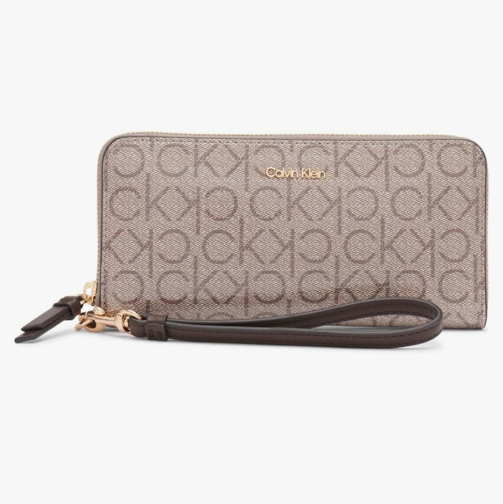 Calvin Klein Moon Signature Boxed Wallet with Wristlet Strap Beige Almond